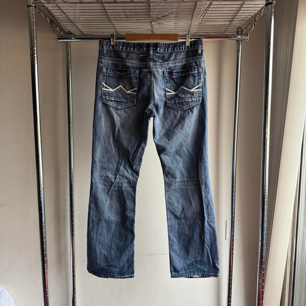 INC International Concepts Mens Bootcut Jeans Blue Contrast Stitch 36x32 Grunge